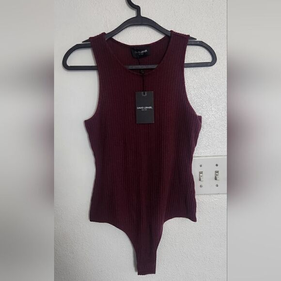 David Lerner Austin Scoop Neck Ribbed Bodysuit Aubergine Size Small - Picture 1 of 8